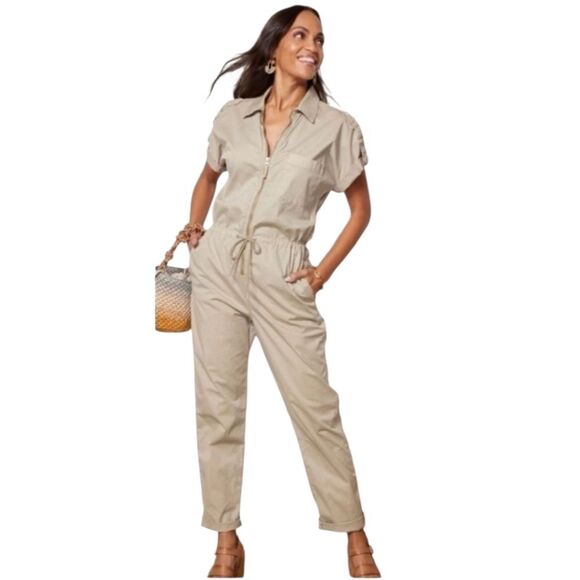 Pistola Jordan Zip Front Jumpsuit Khaki Short Sleeves Medium - Picture 1 of 9